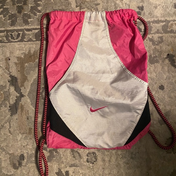 Nike Premium String Backpack Pink Silver Heavy Duty Embroidered Sports - Picture 10 of 13